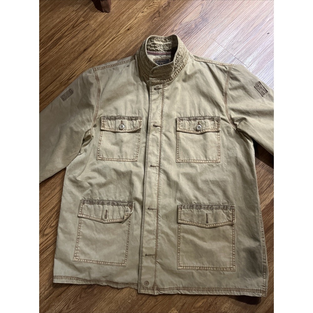CONVERSE ONE STAR Men XL Beige Cotton Zip Button Military Utility Jacket